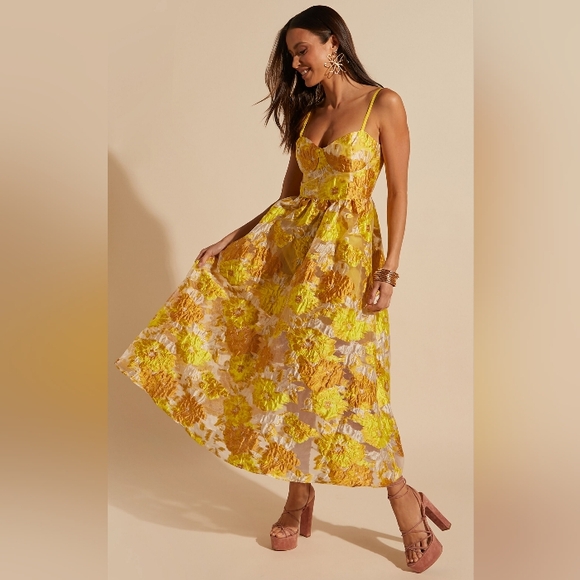 Showpo Brailey Midi Dress - Aline Corset Detail Dress in Yellow - Picture 2 of 6